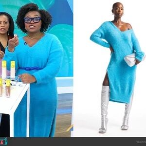 HANIFA RUNWAY Laia Knit Dress Vibrant Blue Fuzzy Knit Dress SIZE XL